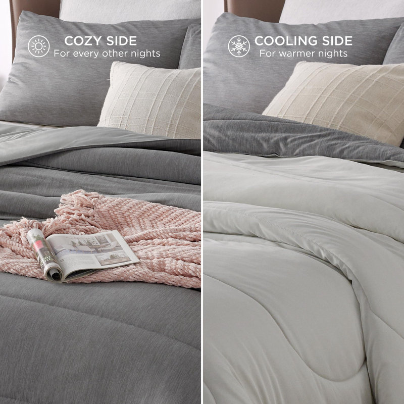 Bedsure Cooling And Warm Bed Set, King Comforter with 2 Pillowcases, Navy Blue - Reversible
