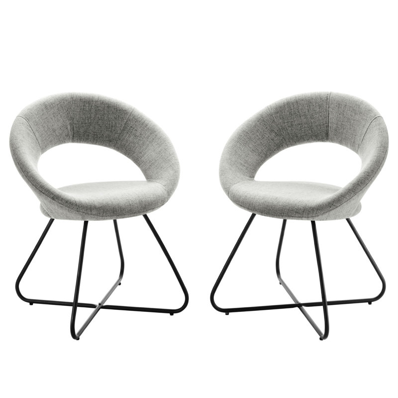 Modway Nouvelle Upholstered Fabric Dining Chair Set of 2, Black, Light Gray