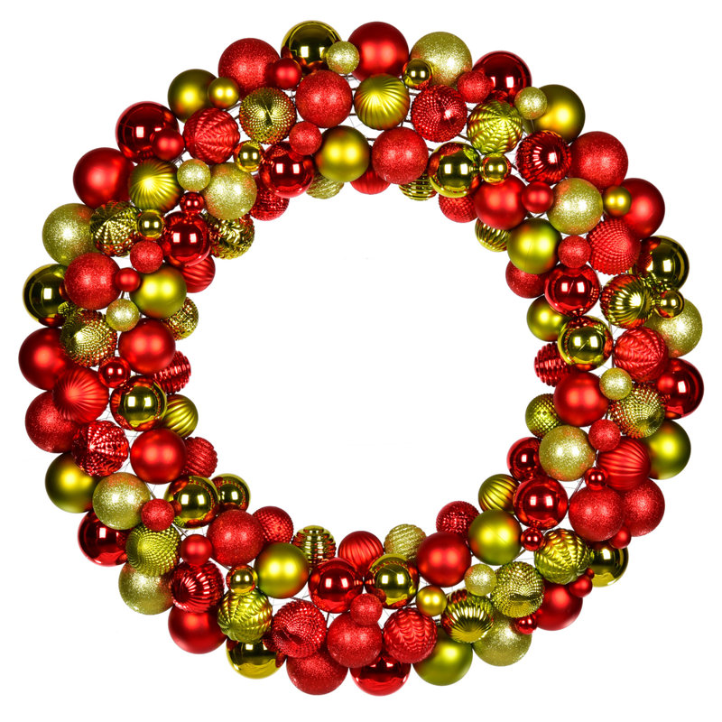 Red-Lime Assorted Ornament Wreath, 6" H x 24" W x 24" D