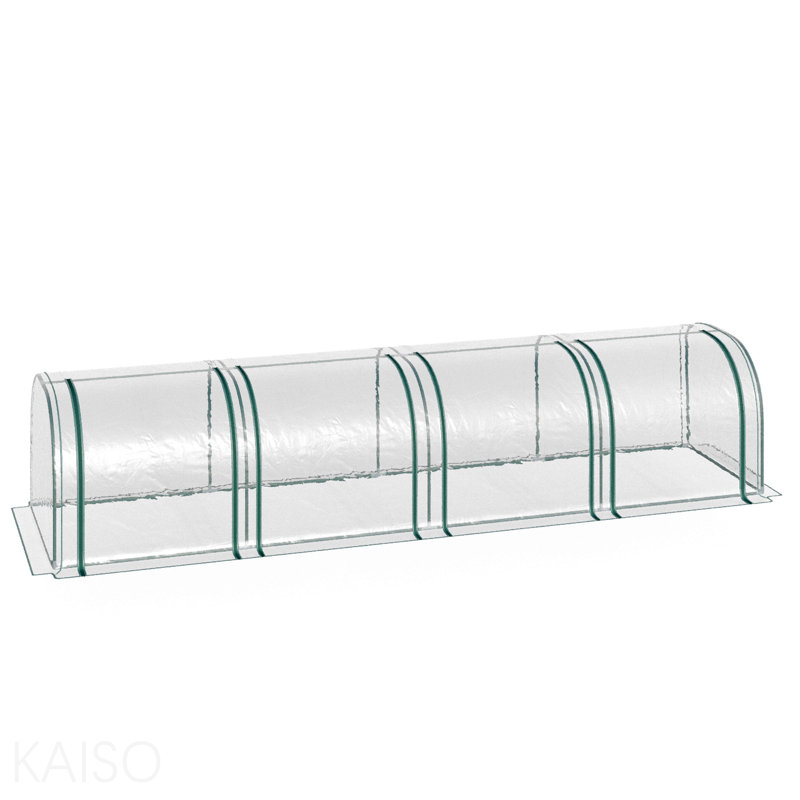 Mini serre, tunnels portables L 13 pi x l 3 pi x H 2,5 pi, 4 portes à fermeture à glissière, housse en PVC imperméable aux rayons UV, structure en acier, vert