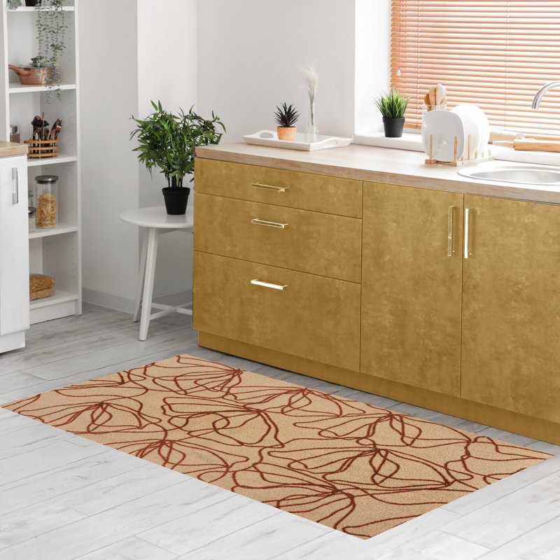 Poppies Rust Medium Washable Floor Mat, 28" W x 47" L, Tan;Orange