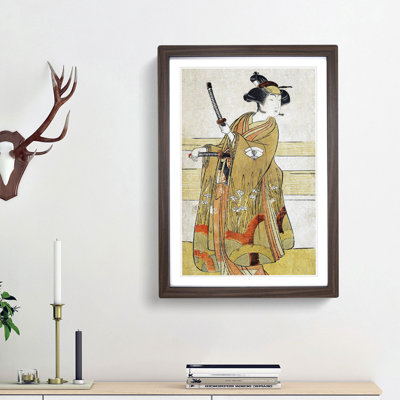 Woman with Samurai Swords by Katsukawa Shunsho - Framed Print