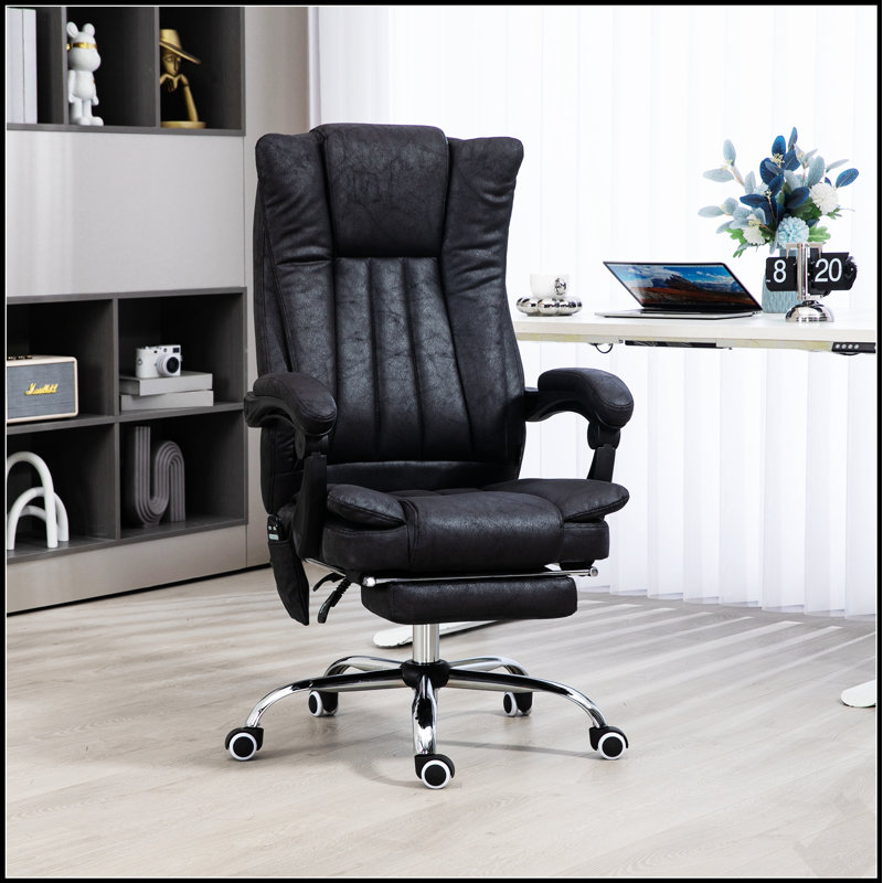 Chaise de bureau en microfibre avec massage à 6 points, chaleur, hauteur réglable et repose-pieds rétractable pour un confort ultime