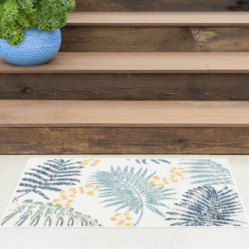 Tapis intérieur / extérieur en polypropylène tissé à plat réversible Vanesa - bleu marine , Rectangle 2 pi x 3 pi
