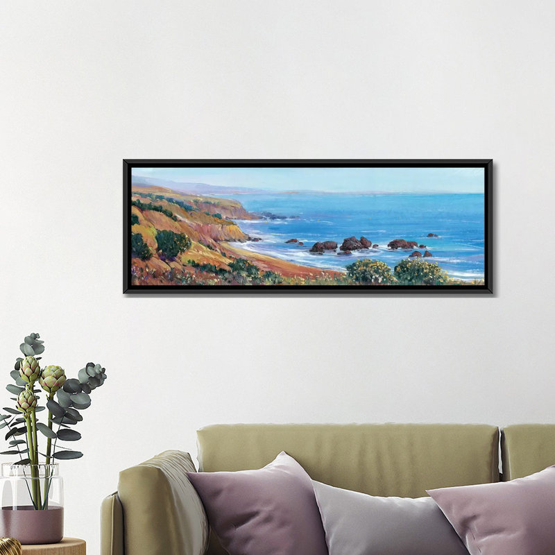 «Panoramic Ocean View II», reproduction d'impression sur toile tendue, H 20 po x l 60 po x P 1,5 po, Toile avec cadre noir