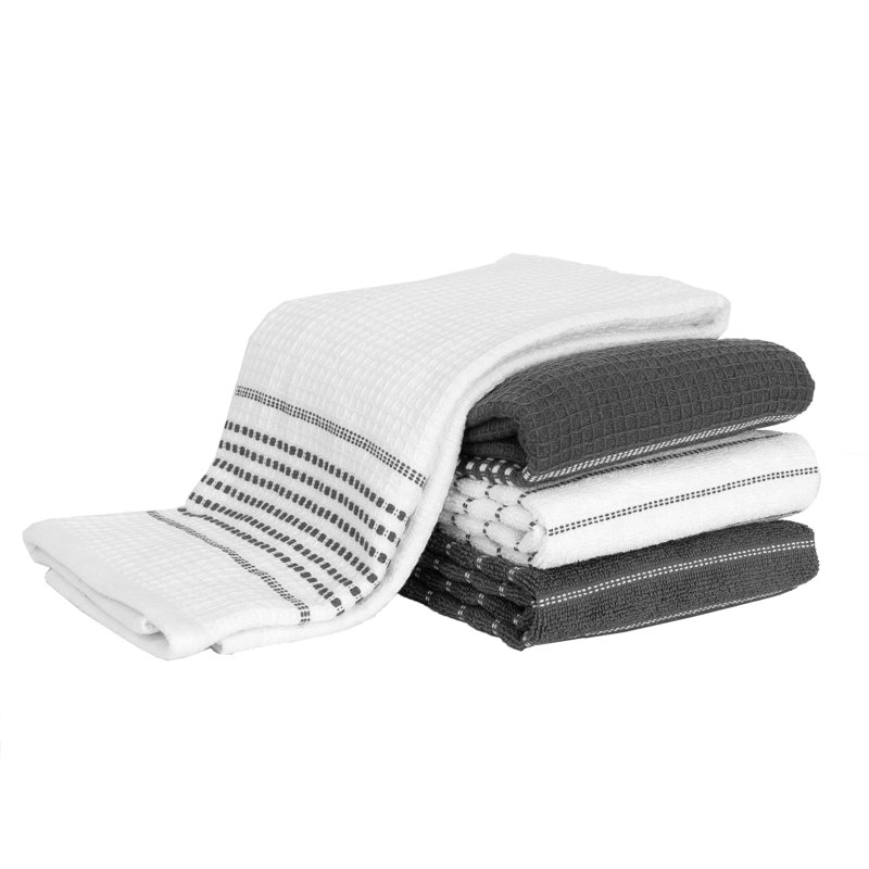 All-Clad Skipping Stripe & Wave Kitchen Towels (Set of 4), Pewter