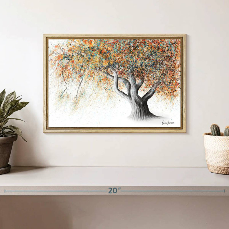 Arbre d'automne rouillé, Cadre flottant en bois naturel, 13 po x 9 po