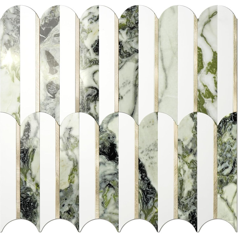 Dosseret à 10 feuilles pour cuisine et salle de bain, blanc pur + marbre vert glacé + or clair