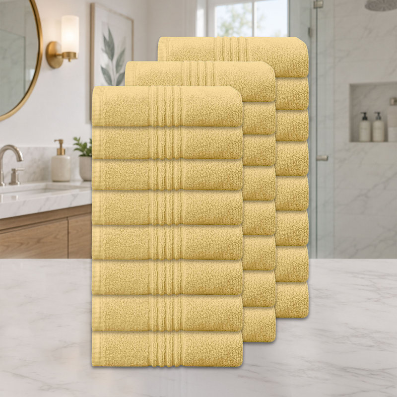 Ensemble de serviettes de salle de bain 100% coton 100% coton zéro torsade Robbin 500GSM de Home Weavers, 16 po x 24 po (24) (24 serviettes à main), jaune