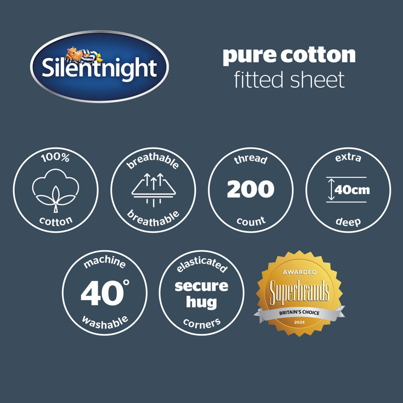 Silentnight Pure Cotton 200 TC Extra Deep Fitted Sheet, Purple, Double (4'6)