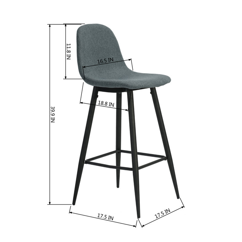Jakobe Upholstered Counter Stool with Metal Frame, Blue