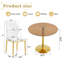 Ensemble de table et de chaises 5 pièces, table ronde en verre brun clair luxueux jumelée à 4 chaises ergonomiques en polyuréthane à dossier doré avec pieds dorés-1192424570