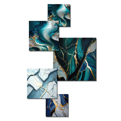 Géode abstraite turquoise II - décoration murale abstraite en métal marbré