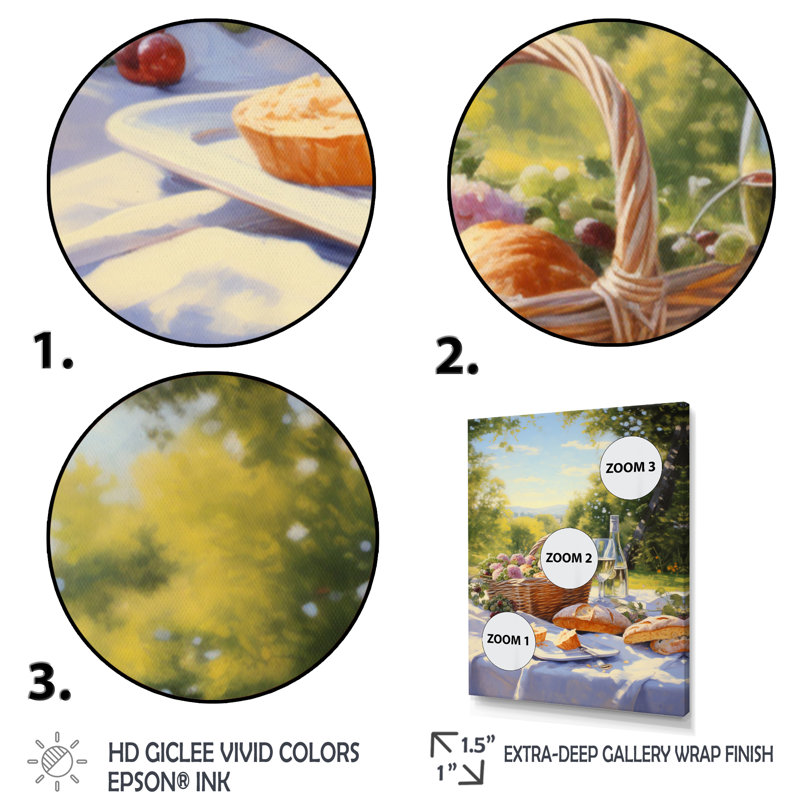 «Food Picnics Tranquil Retreat II», reproduction d'art sur toile, Cadre photo noir, H 20 po x l 12 po x P 1 po
