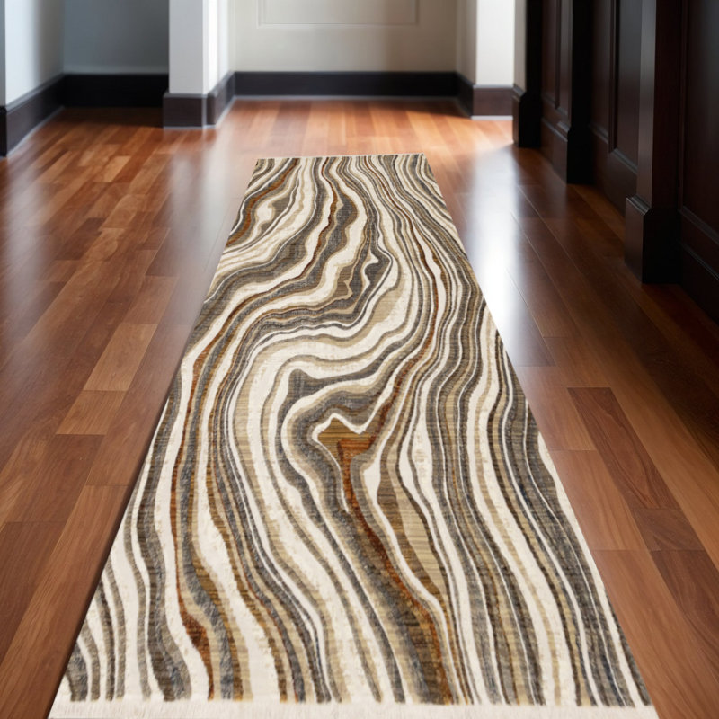 Tapis de couloir abstrait 8 po crème et beige