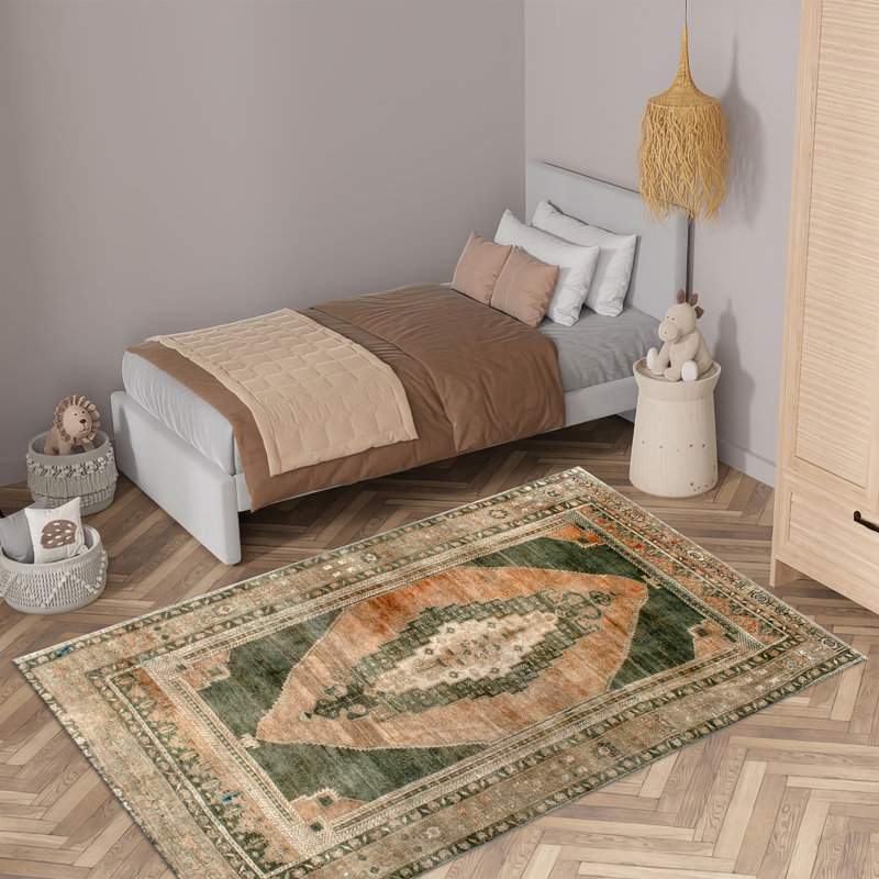 Non-Woven Thin Type Printed Rug Showcasing an Intricate Floral Pattern for an Elegant Addition to Your Living Room or Bedroom Decor