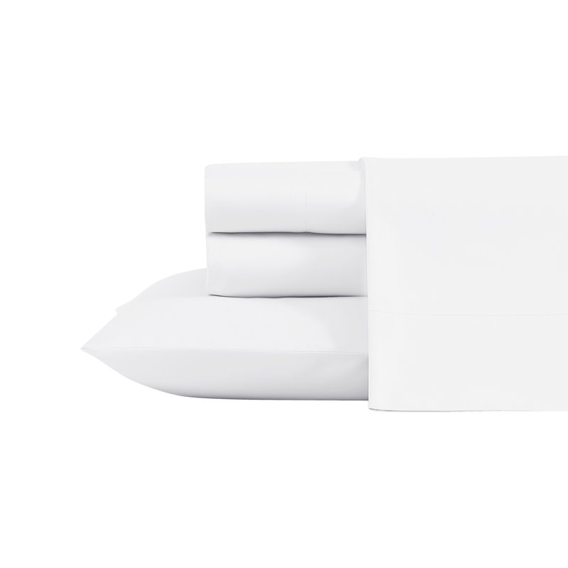 Laura Ashley Cotton Sateen Blend Solid Sheet Set, White, King