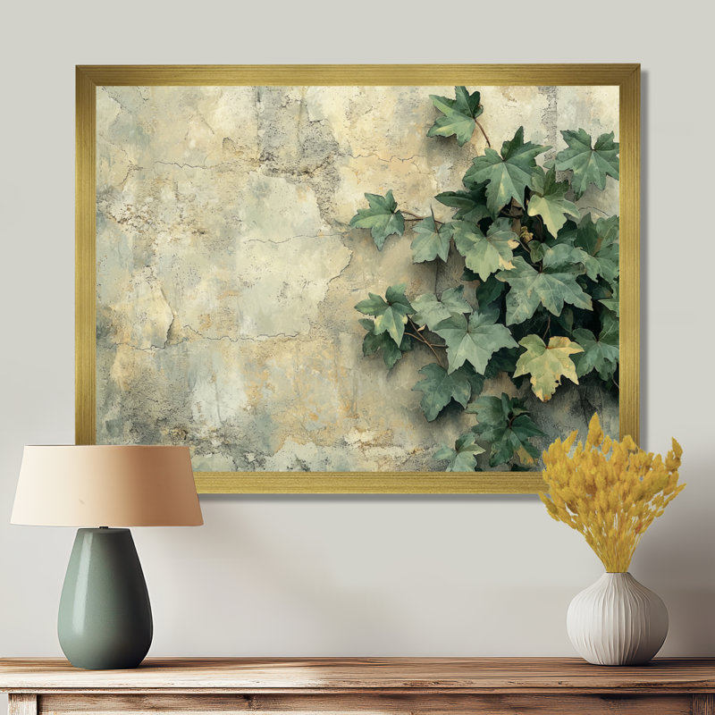 Collage de feuilles de lierre sur un mur I - feuilles, art mural, H 30 po x l 40 po, Reproduction encadrée d'une seule photo