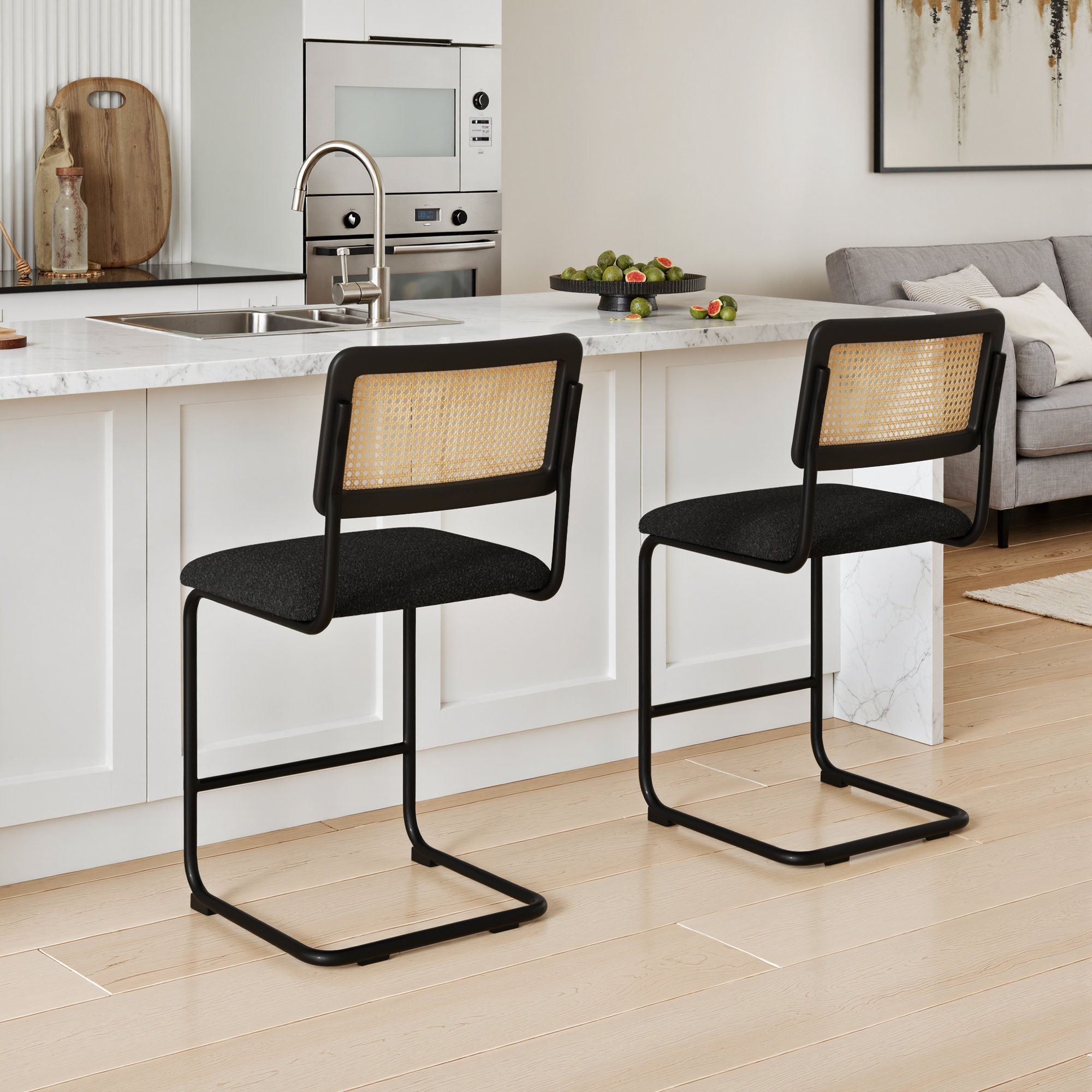 Walsh Boucle Bar & Counter Stool, Counter Stool (24” Seat Height), Black Boucle/ Black Frame