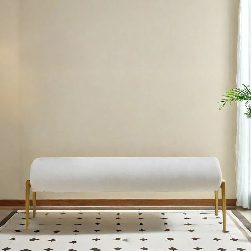 Banc en métal à rembourrage doux, H 18,11 po x l 66,93 po x P 16,54 po, Blanc