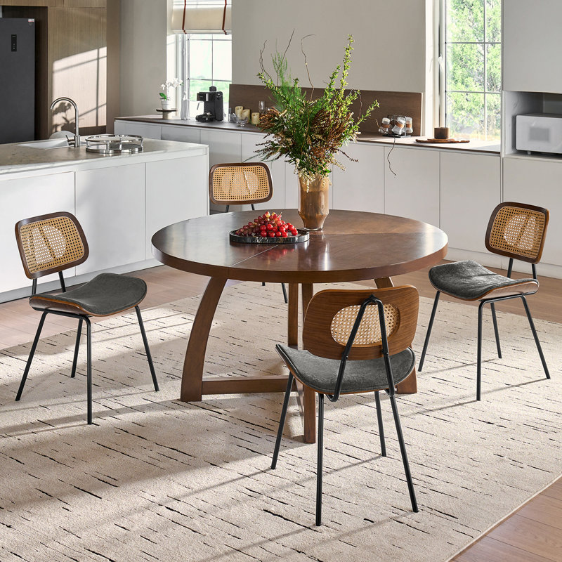 Pateley Mid-Century Modern Dining Chair Set with Rattan Backrest, 2, Dark Gray