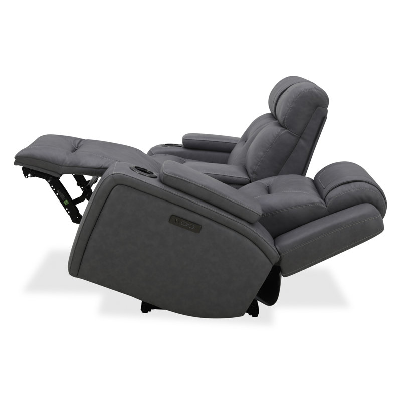 Causeuse Kerven Zero Gravity Power avec console et haut-parleurs Bluetooth, Cuir véritable gris foncé