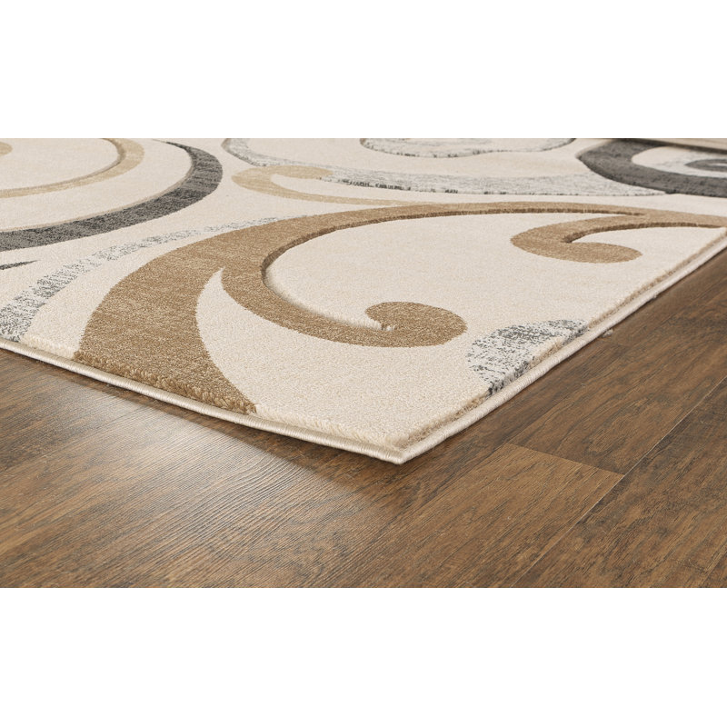 Tapis beige à motif abstrait Rouveroy, Rectangle 8 pi x 10 pi