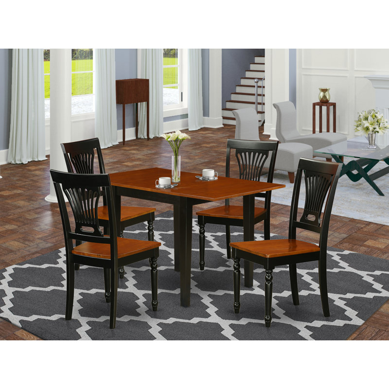 5 Piece Modern Dining Table Set Includes a Rectangle Wooden Table with Dropleaf and 4 Dining Chairs, Black & Cherry, Black