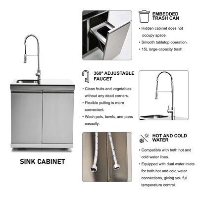 Îlot de cuisine extérieure de 244,5 cm (95,8 po) avec barbecue à gaz propane 6+1 brûleurs + 95 500 BTU, ensemble de cuisine extérieure modulaire argenté 3 pièces comprenant réfrigérateur, évier, table de bar et acier inoxydable 304, idéal pour un espace de divertissement extérieur.