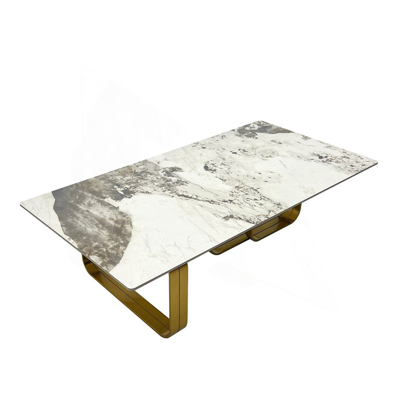 Rectangular coffee table with sintered stone top, metal frame, for Living Room, Gold