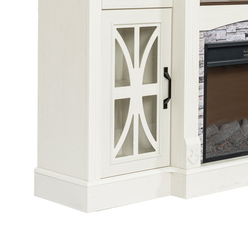 Meuble télé de style ferme de 70 po avec foyer, meuble télé avec foyer électrique et console multimédia avec prises électriques