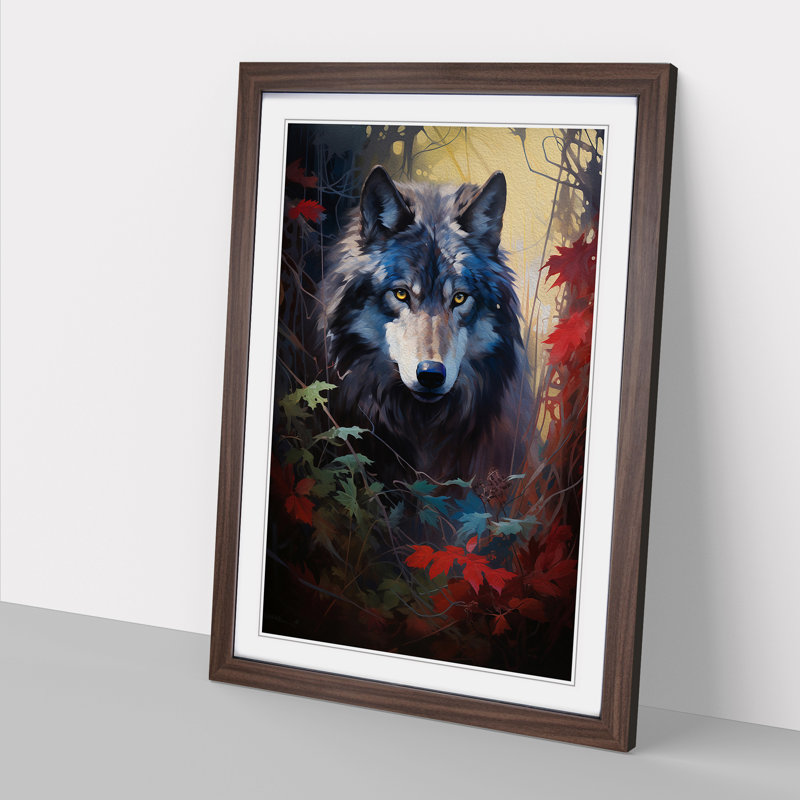 Wolf Hard Edge No.3 - Single Picture Frame Print on Wood, 34cm H x 25cm W x 2cm D, Walnut
