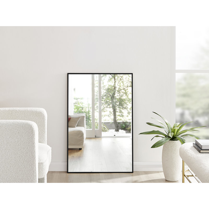 Alcantera Rectangle Metal Frame Wall Mirror Simple and Elegant Modern Design, 100cm H x 66cm W, Black