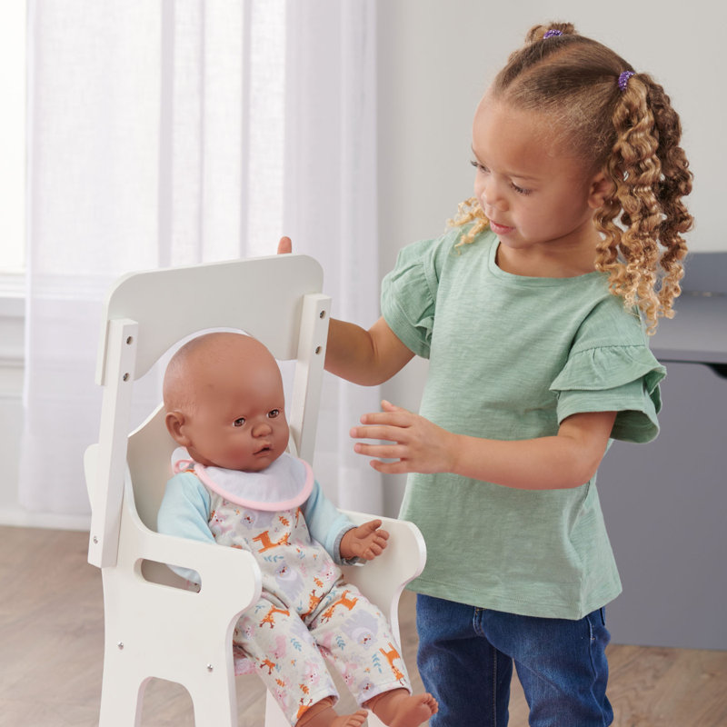White and Pink Gingham Doll High Chair with Accessories