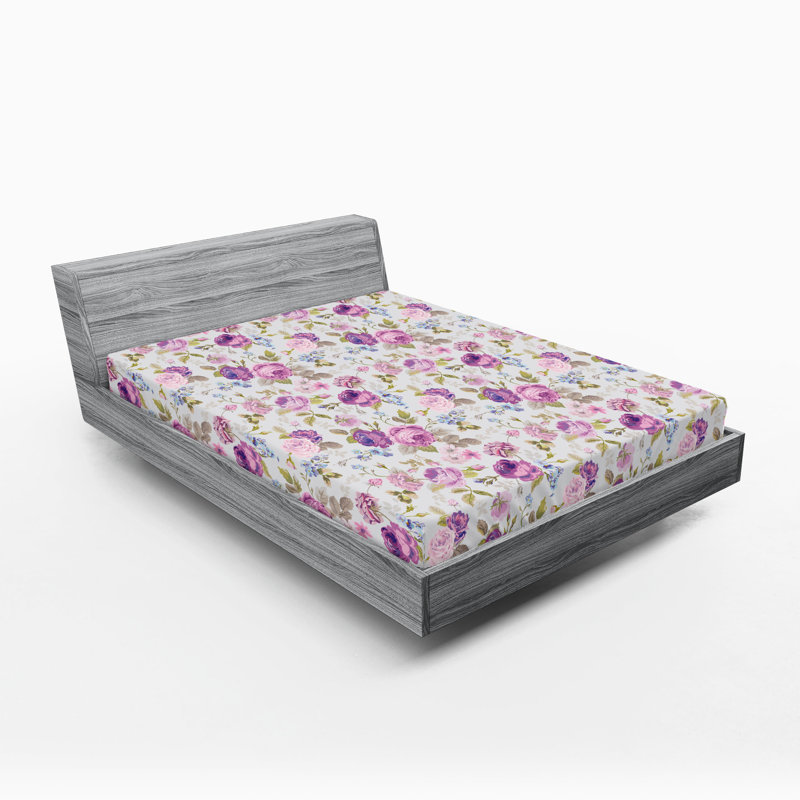 Drap-housse orange Ambesonne, Drap-housse de taille très grand, Lilas / vert / floral bleu pâle