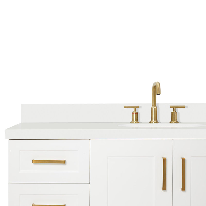 61 IN.  Single Bathroom Vanity, White, Oval, White Quartz