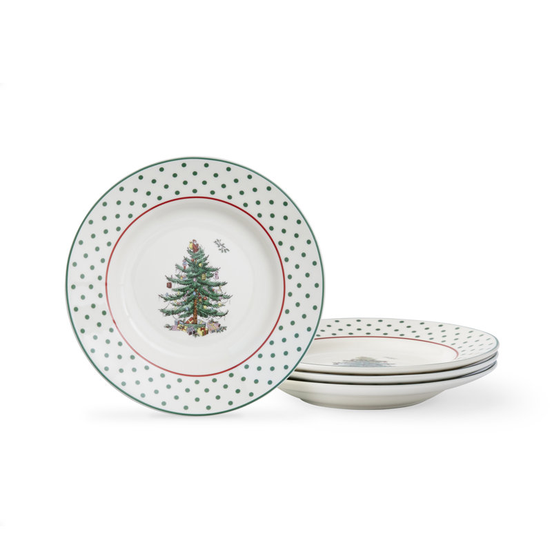 Christmas Tree POLKA DOT ROUND TIDBIT S/4 6"