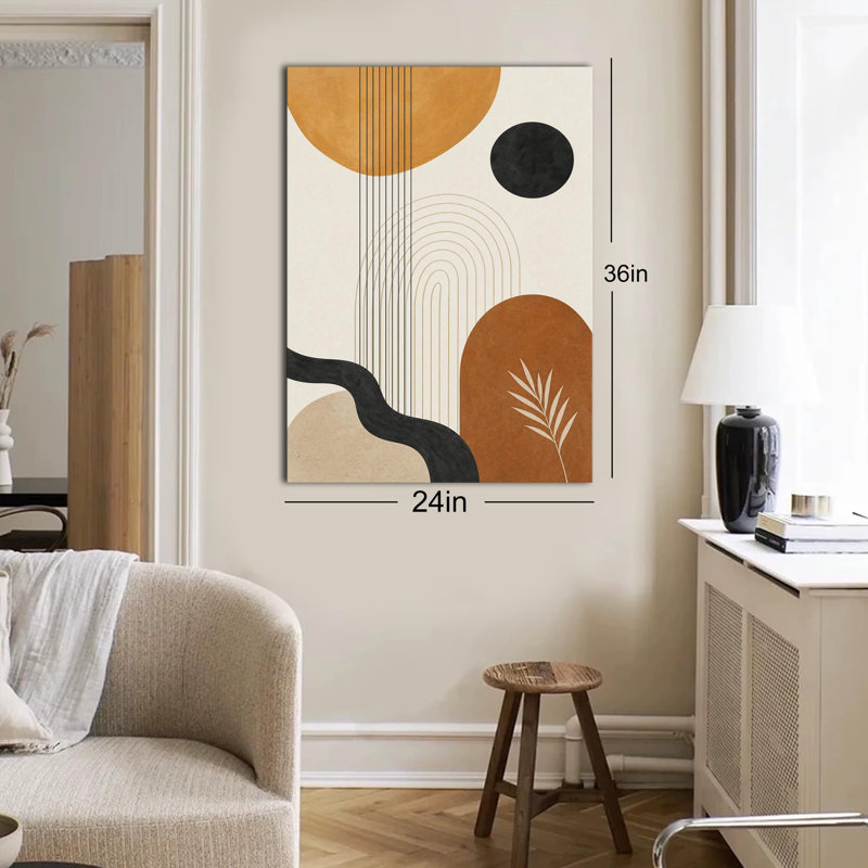 Boho abstrait géométrique arc cercle feuille de palmier terre cuite neutre imprimé texturé toile Art mural plat Mid Century Modern Decor peinture
