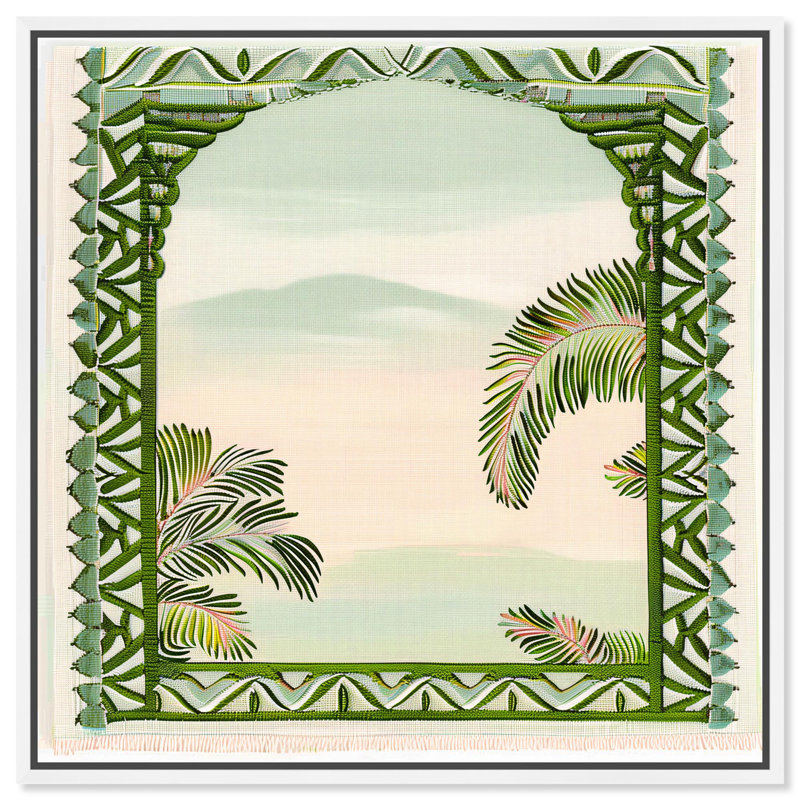 «Palm View Vista», art côtier moderne par , H 31 po x l 31 po, Cadre flottant, Argent argent