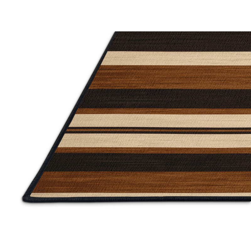 Washable Chestnut Cream Striped Area Rug, Square 8'