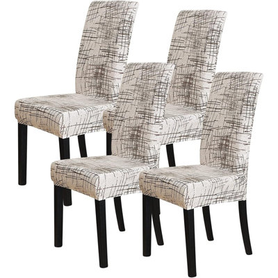 Housses de chaises de salle à manger - Motif géométrique imprimé - Ensemble de 4, extensibles, lavables, amovibles, pour la salle à manger et la cuisine
