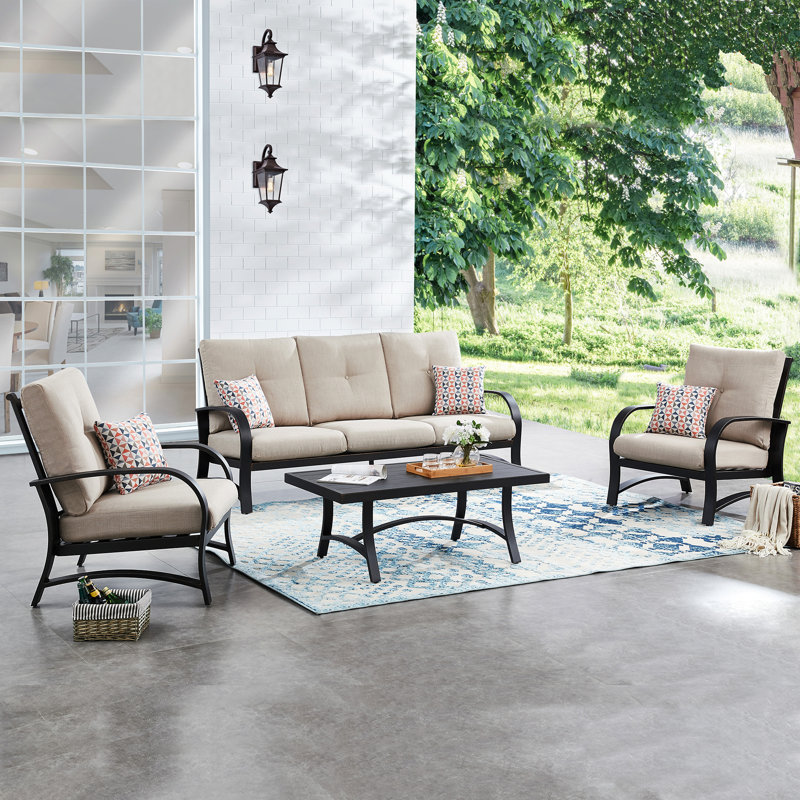 Chamber 4 Pieces Outdoor/Indoor Aluminum Patio Conversation Seating Group With Sunbrella® Cushions And Coffee Table For 5 Person