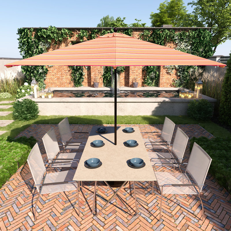 Parasol de patio blanc mat 11 pi., Rayures oranges