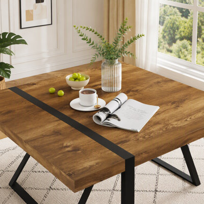 Rustic Industrial Rectangular Wood Dining Table For 4-6 Person,Tabletop and Black Metal Legs