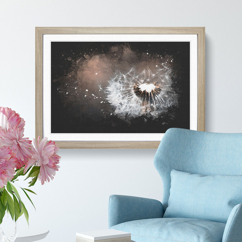 Floating Dandelion Seeds - Picture Frame Graphic Art Print, 24cm H x 33cm W x 2cm D, Oak Framed