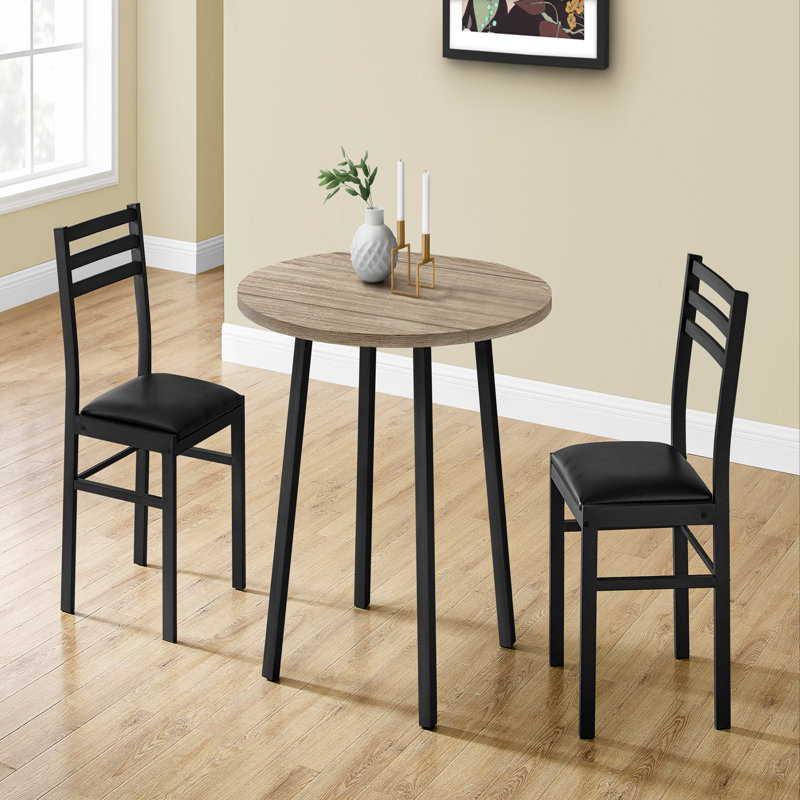 Ensemble de table de salle à manger, ensemble de 3 pièces, petit, abattant 35 po, cuisine, métal noir, stratifié brun, contemporain, moderne