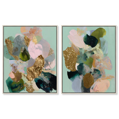 Ensemble de 2 décorations murales Boho Gilded Botanical Dream par Art Remedy, cadre argenté, 30 x 36
