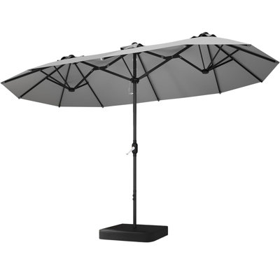 Outdoor Double-Sided Rectangle Market Umbrella with Crank Handle and Base for Poolside Garden Deck Backyard