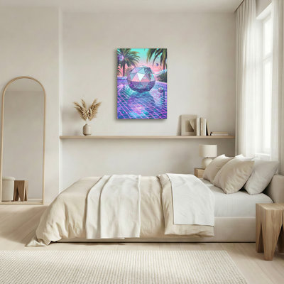 Ensemble de 1 tableau sur toile tendue représentant une scène tropicale avec une boule de cristal géométrique