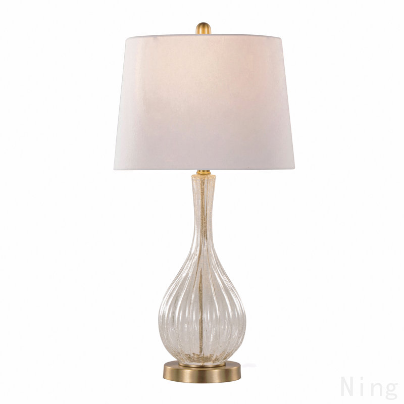 Lampe de table 27 po en verre craquelé transparent, métal doré et lin blanc de Grandview Gallery - ensemble de 2, Doré